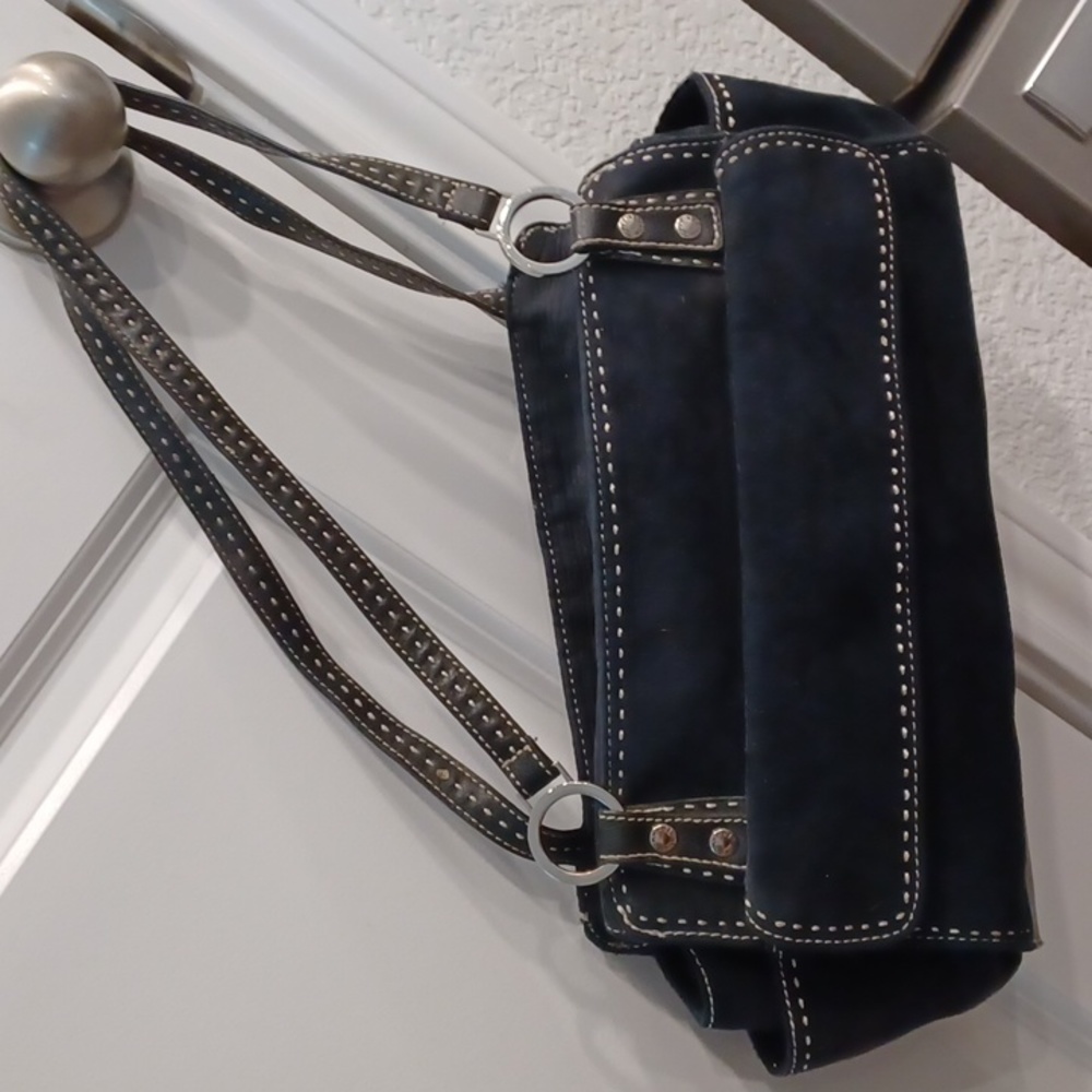 TOMMY HILFIGER purse navy/black sueded buck-stitch